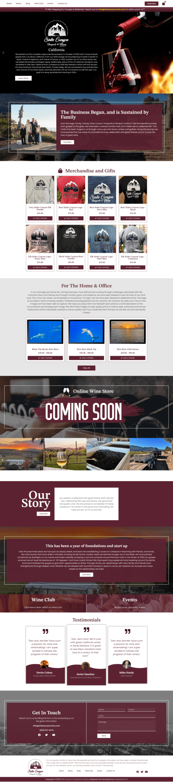 Vineyard website homepage showcasing family-owned winery.