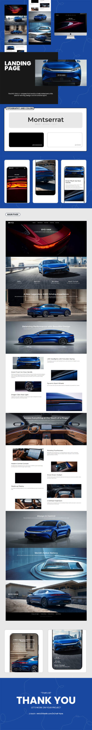 Car landing page design showcasing sleek blue vehicle