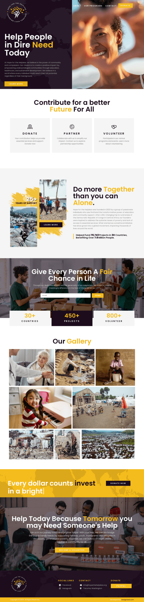 Nonprofit organization website for promoting charitable causes