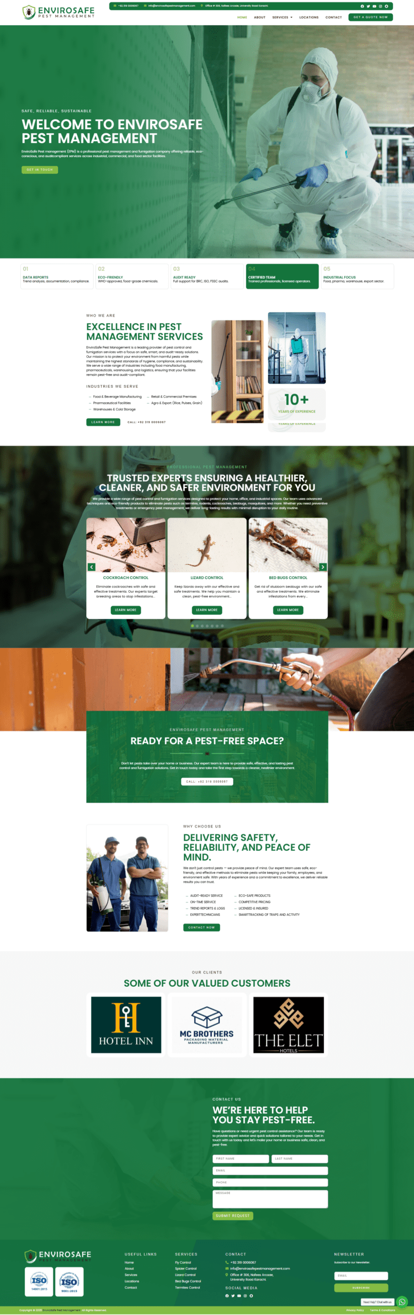 EnviroSafe pest management service website homepage preview